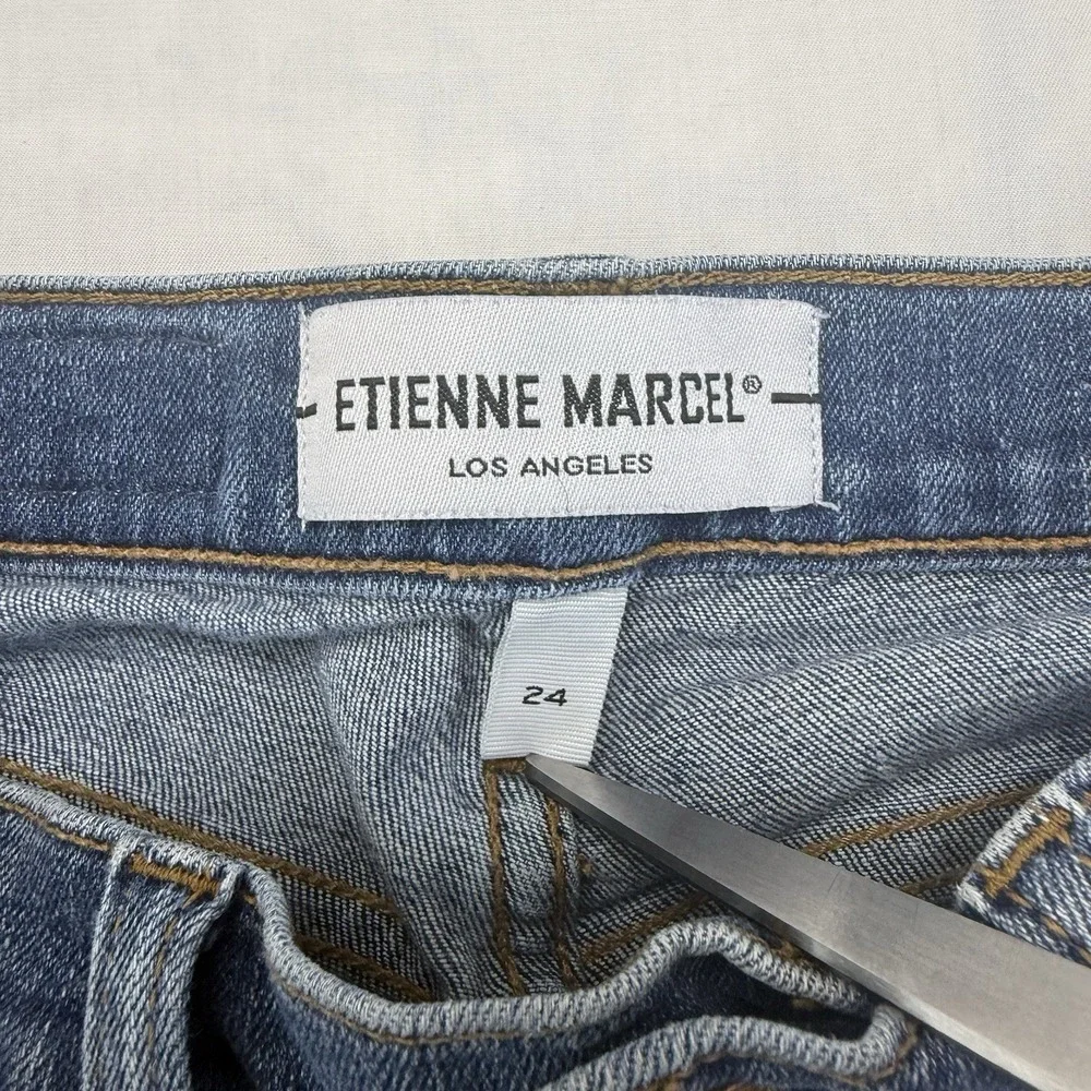 Etienne Marcel Dark Wash Red Ribbon Side Zipper Cropped Jeans Size 24 USA Made - Picture 2 of 6